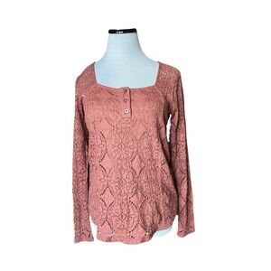 Womens Lace Henley Top Size M Brown Romantic Boho Forest Fairy Dark Coquette Y2K